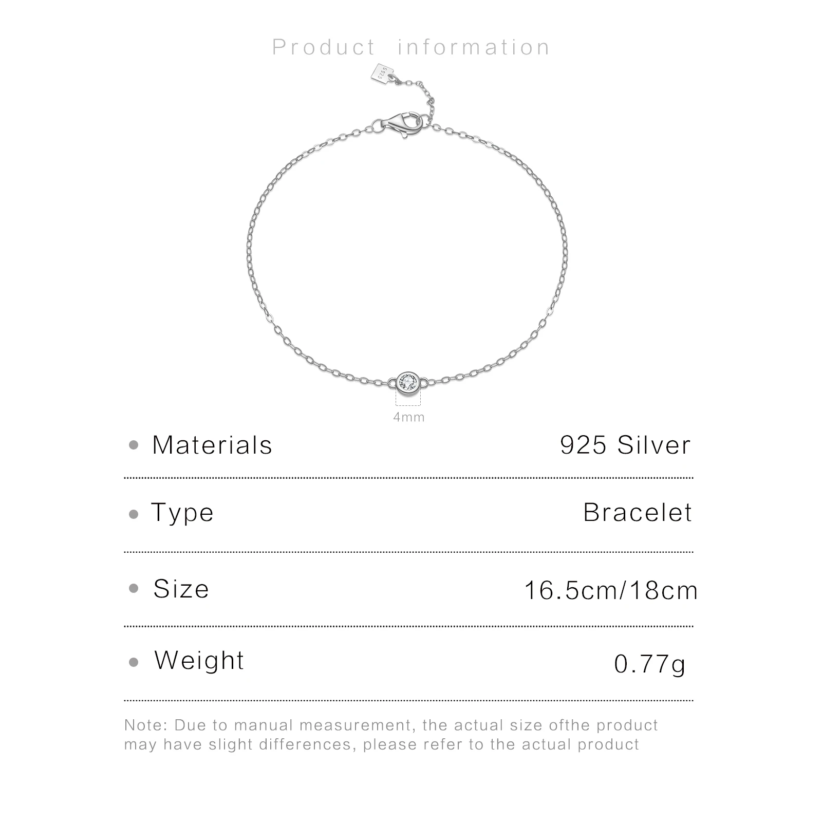 VEWANT 925 Sterling Silver One Small Circle CZ Zircon Clear Charm Chain Bracelet Women Simple Gift Fine Jewelry