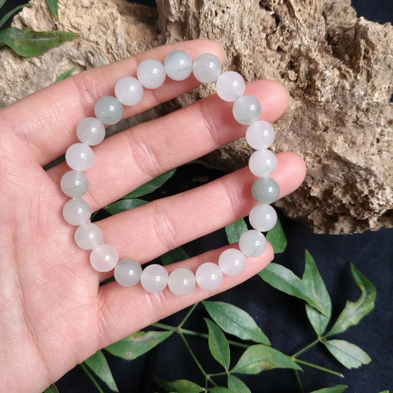 Crystal Clear Natural Tianshan Cui Jade Bracelet 8mm Bead Jade Bracelet Exquisite Gift Accessory For Boyfriend and Girlfriend