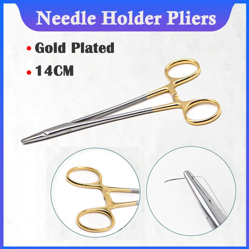 14cm Dental Orthodontic Needle Holder Forcep with Gold Handle Scissors Surgical Operating Instrument Oral Care Tool