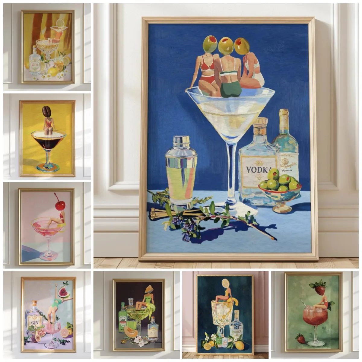 Vintage sale Martini Bar imprimer rétro Cocktail fille plongée en Cocktail verre Bar Art impression amusant mur Art pour la maison cuisine De