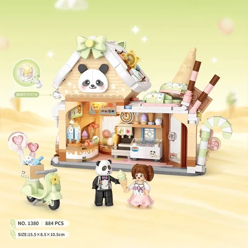 LOZ panda Building Blocks  toys  Ice cream Shop Retail Store Architectures model Assembly Toy Christmas Gifts for Adult