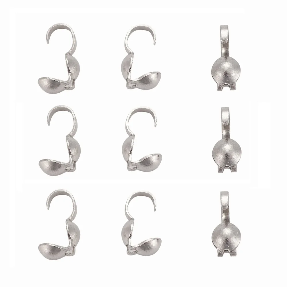 

5gs Tarnish Resistant 304 Stainless Steel Bead Tips Calotte Ends Clamshell Knot Cover Stainless Steel color 8.5x4mm 60pcs/5g