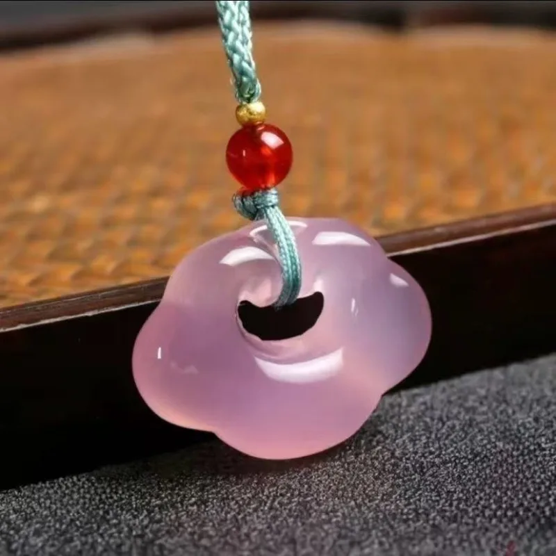 Natural Purple-red Chalcedony Hand-carved Peace Lock Pendant Fashion Boutique Jewelry Men and Women Agate Necklace Gift