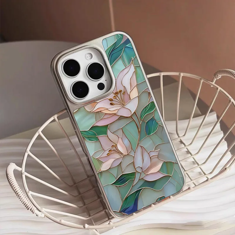 Hochwertige Elegante Jade-Lotusblume Mattierte Sturzsichere Hülle FÜR iPhone11/12/13/14/15/16/17 Pro Max AIR PLUS