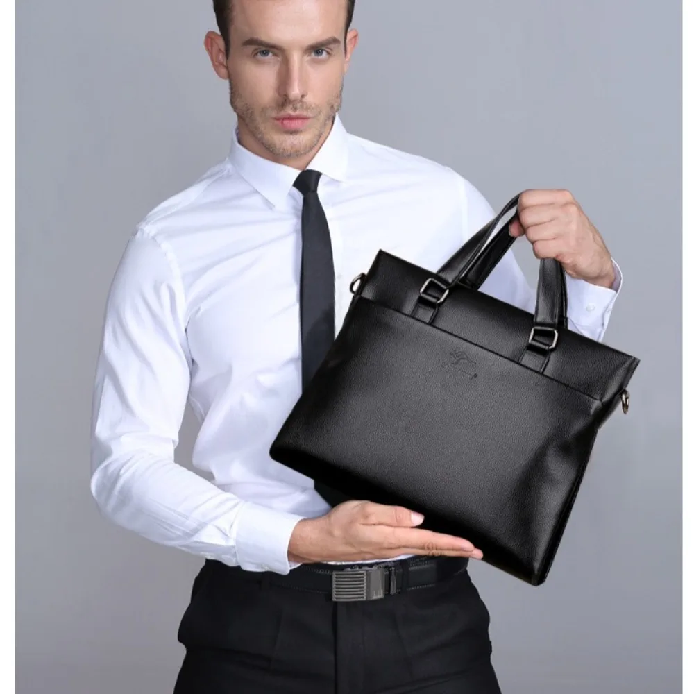 Simple 14-inch computer storage handbag - Large capacity business briefcase - Shoulder strap crossbody bag