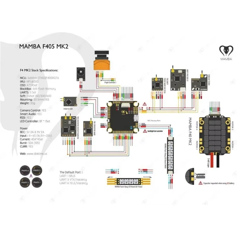 Diatone Mam Ba F405 MK2 Betaflight Flight Controller F40 40A 3-6S DSHOT600 FPV Racing Brushless ESC DIY FPV  Accessories