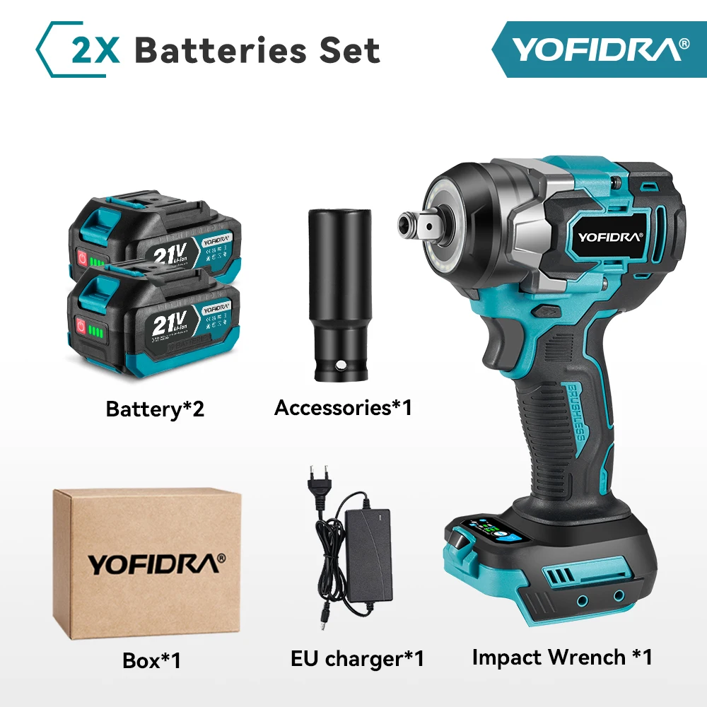 YOFIDRA 5 Versnellingen 1200N.M Koppel Borstelloze Elektrische Sleutel Draadloze Auto Schroevendraaier Huishoudelijk Elektrisch Gereedschap Voor Makita Batterij Pin