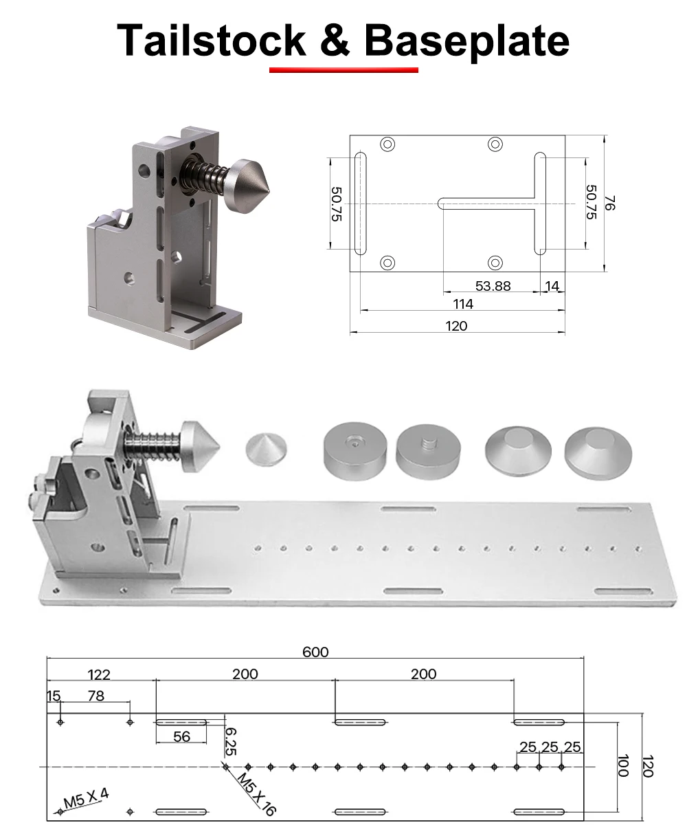 HUNST Drehachsen-3-Backen-Arbeitstischfutter D80A & Aktivierbarer Reitstock-Indexierkopf für CNC-Lasermarkier- und Graviermaschinen – Detail 14