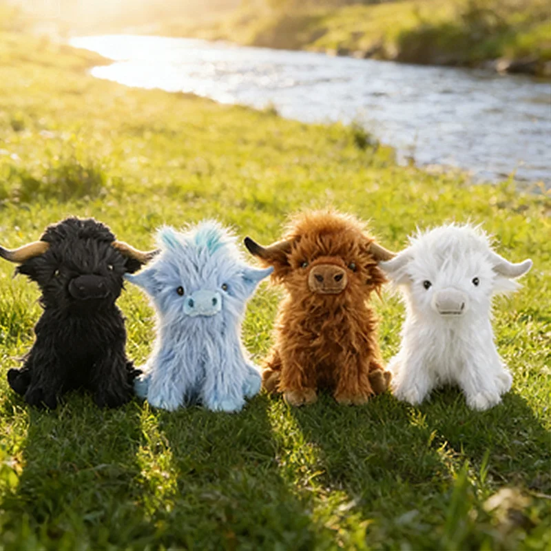 27cm Cute Highland Cow Plush Toys Stuffed Animal Toy Dolls Simulation Long Hair Cow Plush for Kids Birthday Gift Home Decoration