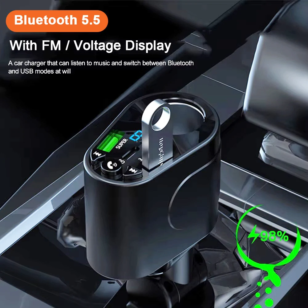 Nuevo transmisor FM para coche Bluetooth PD tipo C cargador rápido encendedor de cigarrillos con pantalla de voltaje modulador FM Kit de llamada con manos libres