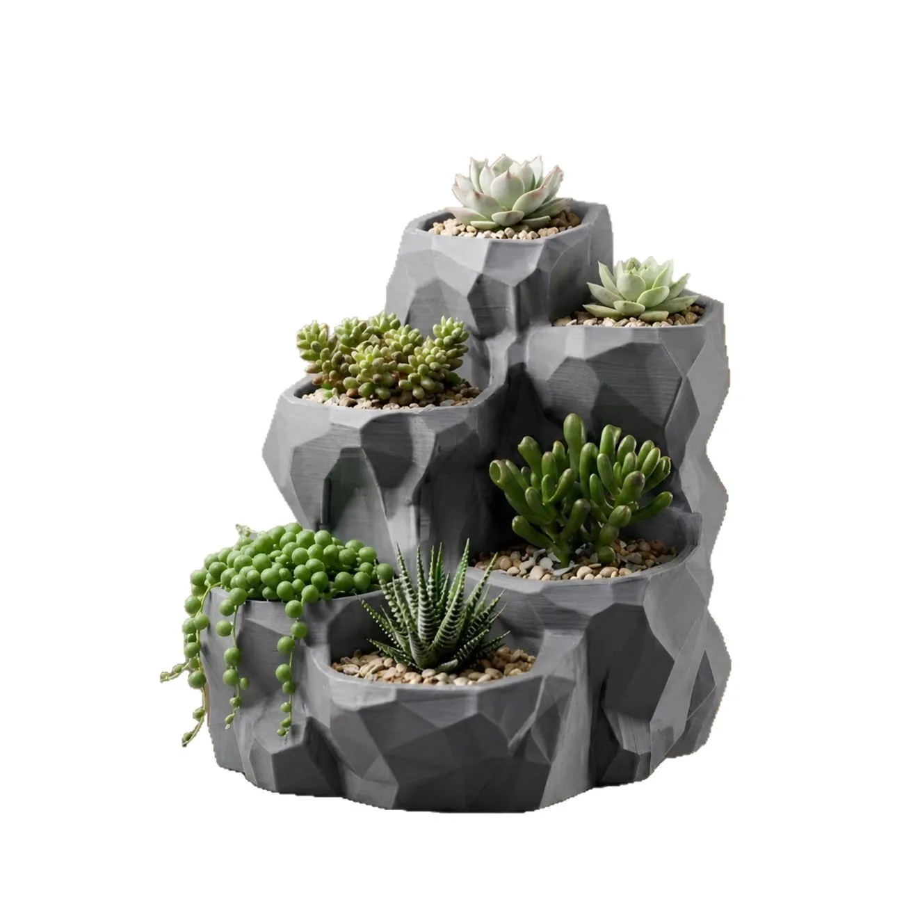 Rockery Rock Style Sukkulententopf aus Kunstharz, Tischblumentopf mit mehreren Pflanzmöglichkeiten, dekorativer Topf für Kakteen und kleine Pflanzen. – Detail 9