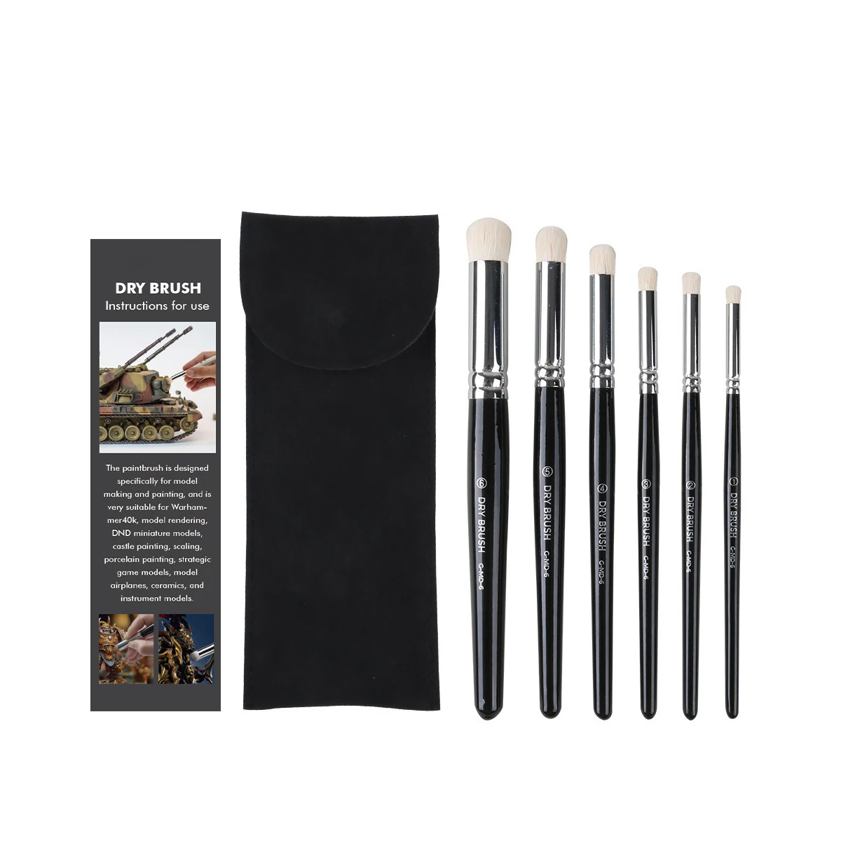 6-piece Set Dry Brush Short Round Nylon Hair Oil Painting Watercolor Painting Mold Handmade Ceramic Model Brush