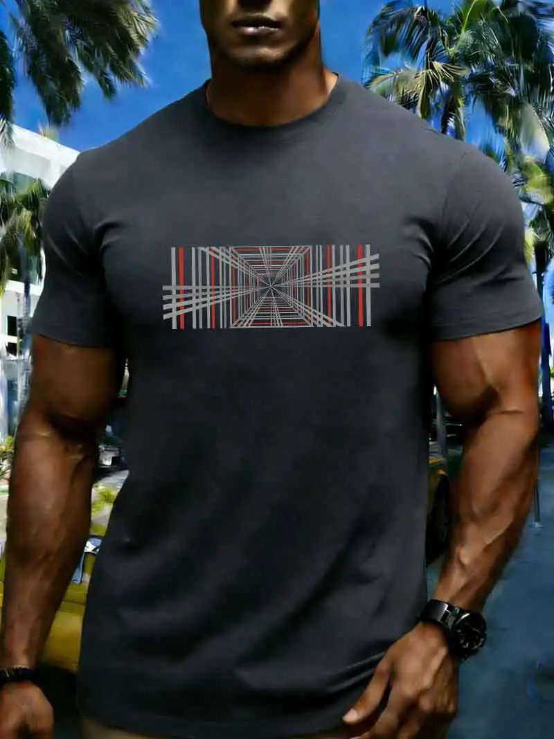 Neues, kariert bedrucktes, kurzärmeliges Retro-Freizeit-T-Shirt aus Baumwolle mit Muster für Herren und Damen – Detail 7