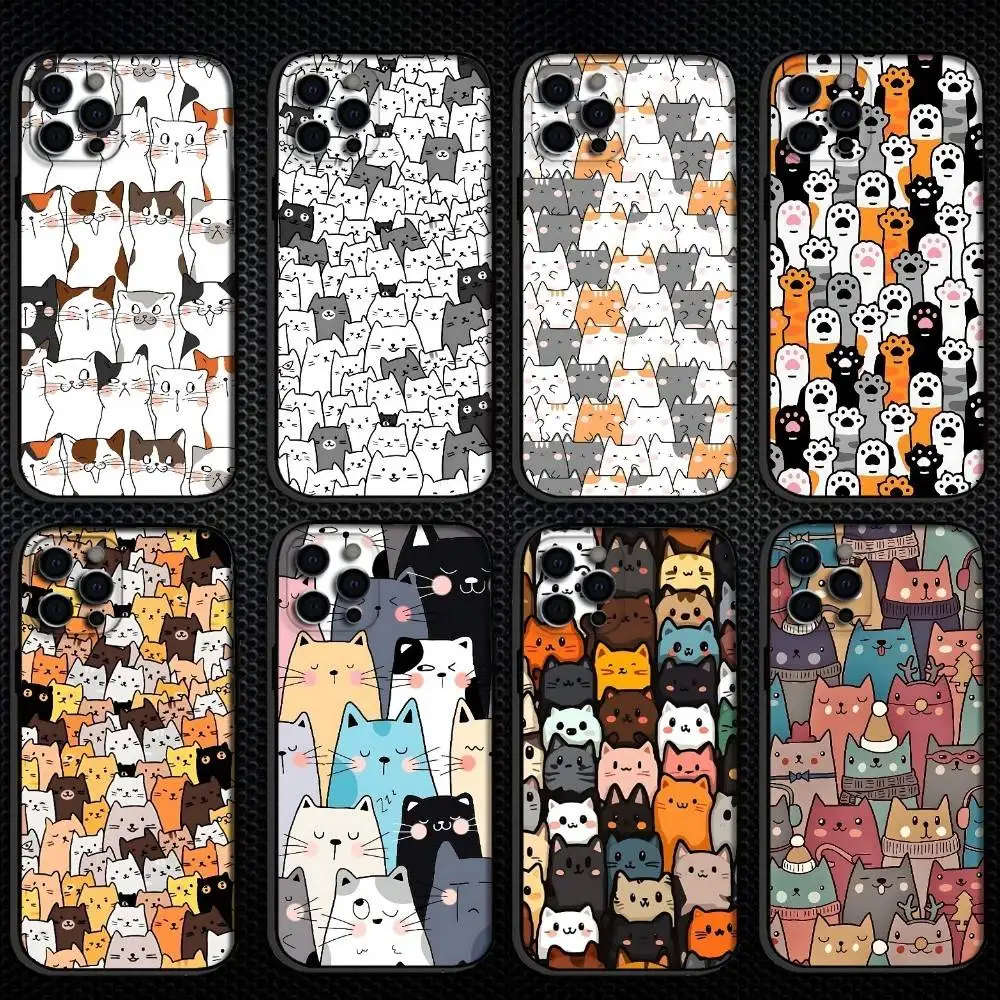 

Чехол для телефона A Lot Of Cats для iPhone 16,15,14,13,12,11 Plus, Pro Max, другие мягкие черные чехлы