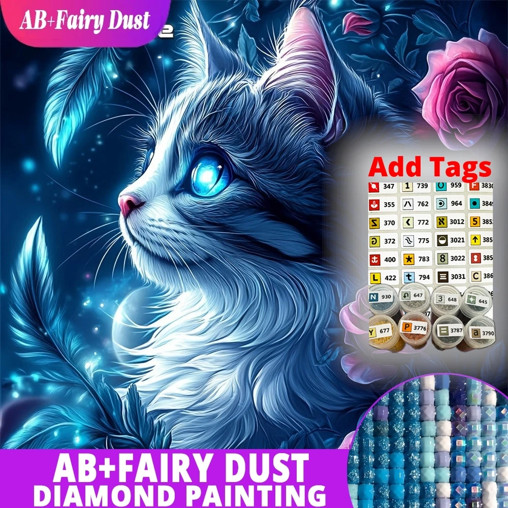 

AB Fairy Dust DMC stickers Diamond Painting Cat Picture Of Rhinestones Embroidery Animal Full Square Drill Mosaic Rose Cross Sti