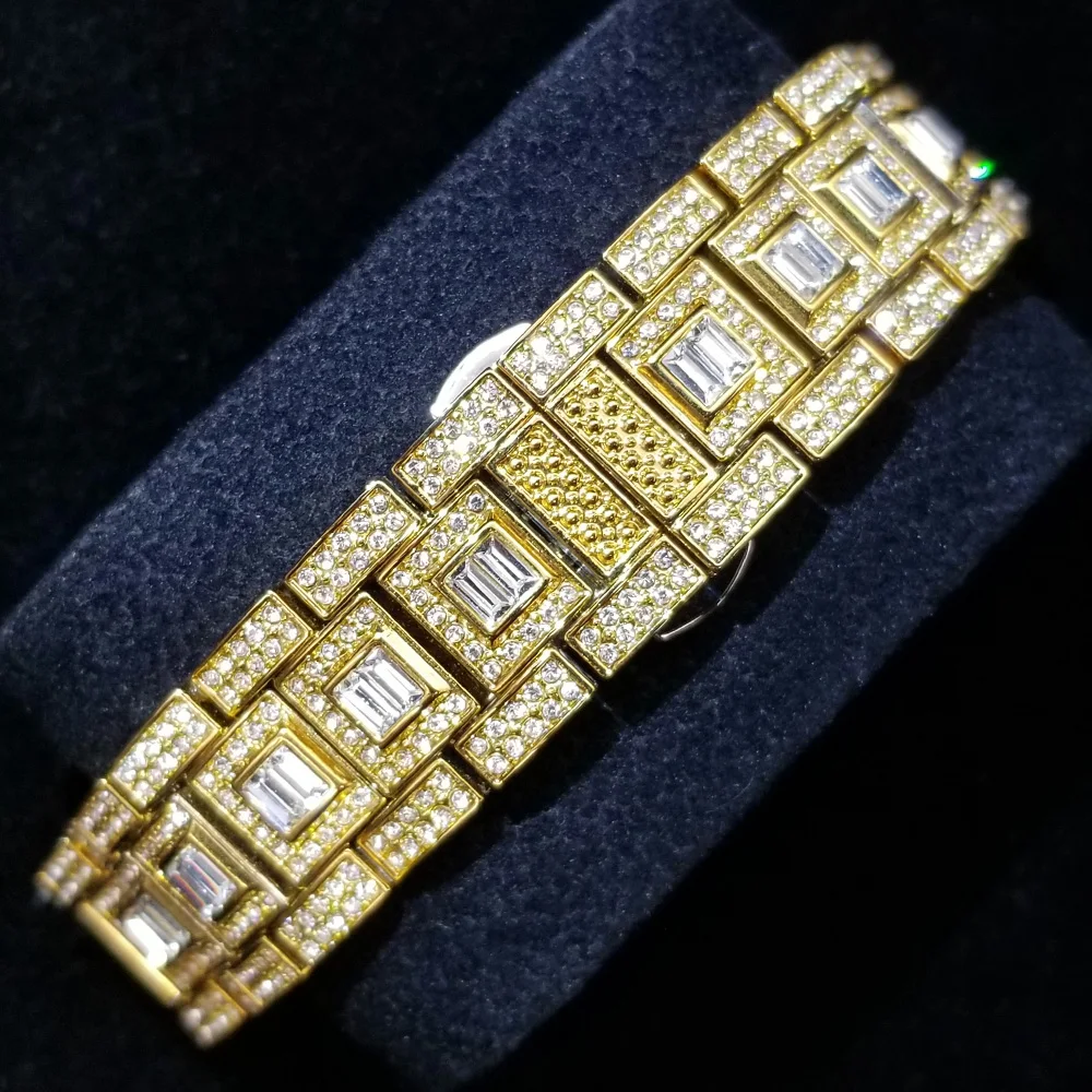 Reloj de cuarzo dorado para hombre, cronógrafo con diamantes, estilo Hip Hop, joyería brillante a la moda, superventas