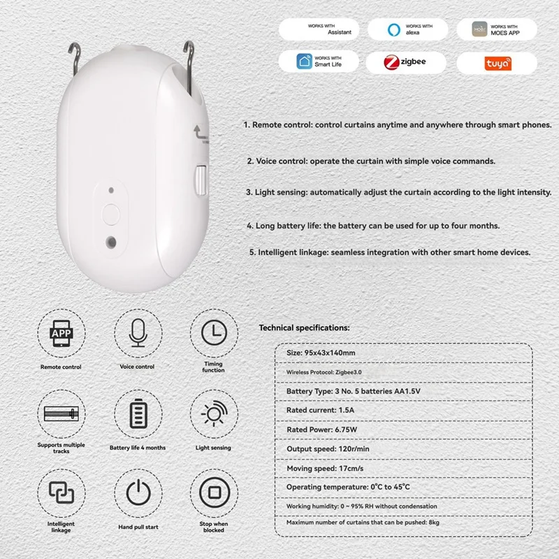 MAKE Tuya-Zigbee-Smart-Electric-Curtain-Robot-Temporização-Auto-Opener-Fecho-Luz-Sensor-App-Control remoto