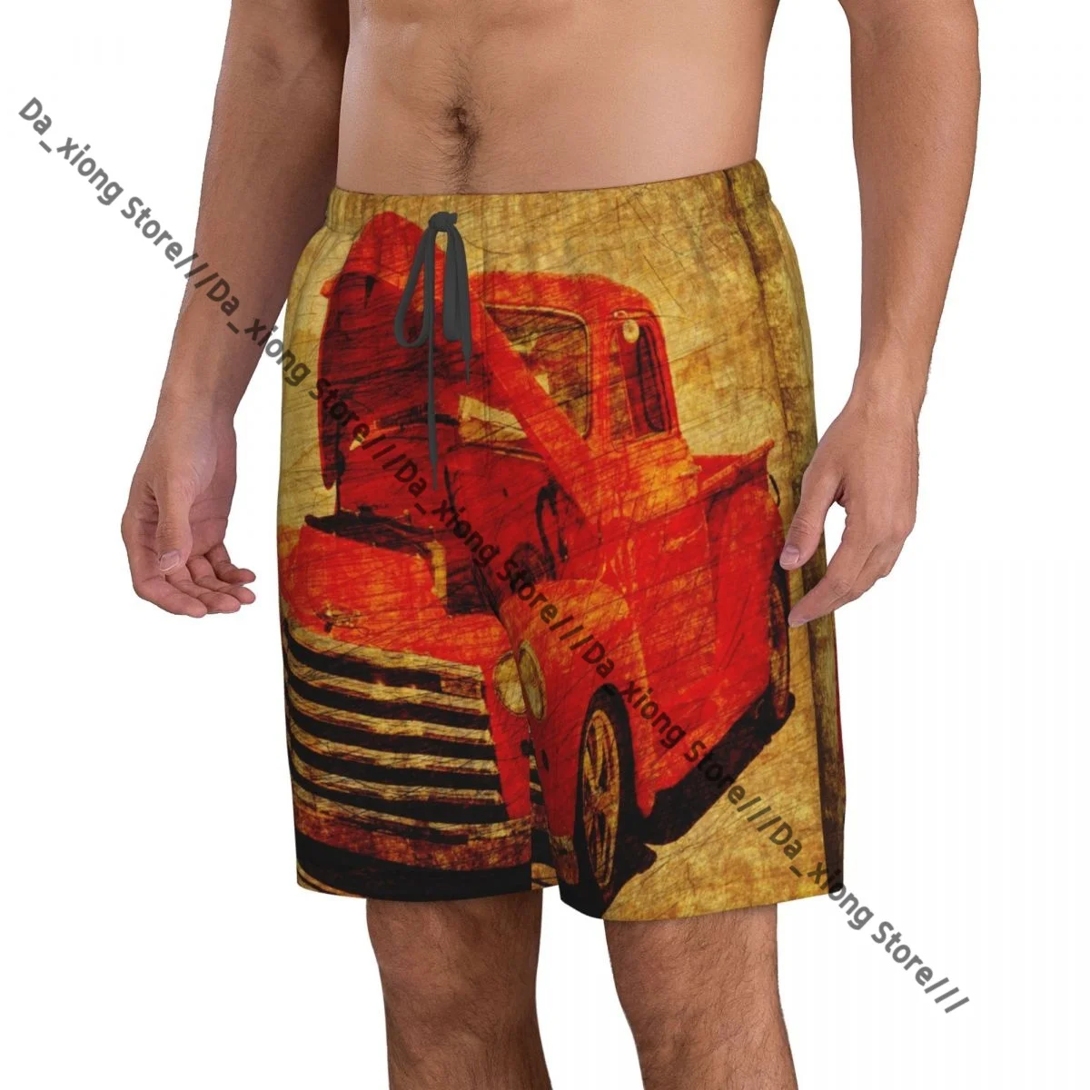 Man Swimwear Vintage Red Car Swim Shorts Trunks Beach Board Shorts Swimming Swimsuits