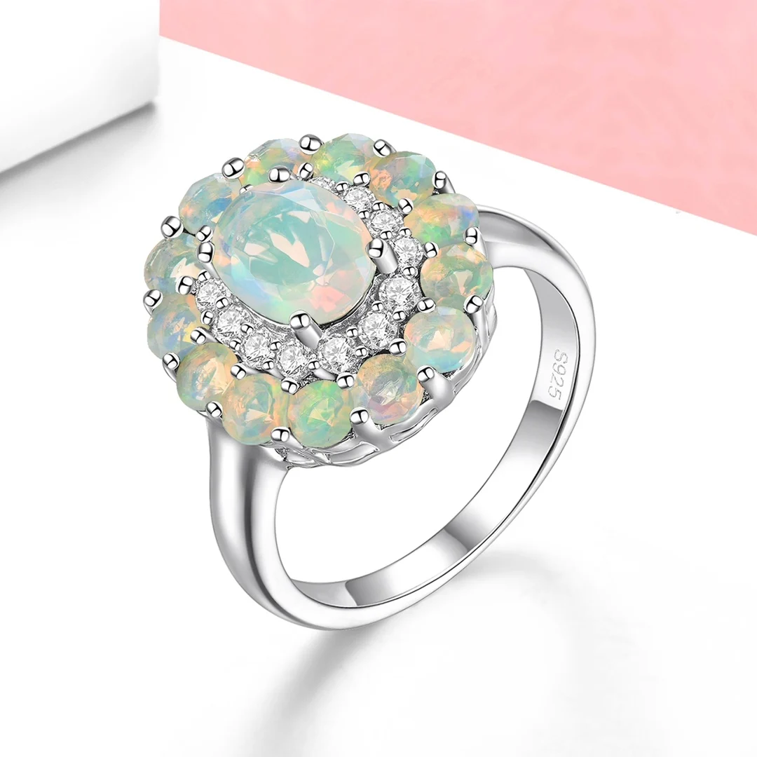 

HT25 Solid 925 Sterling Silver Natural Opal Gemstones Rings for Male or Female's Classic Rings