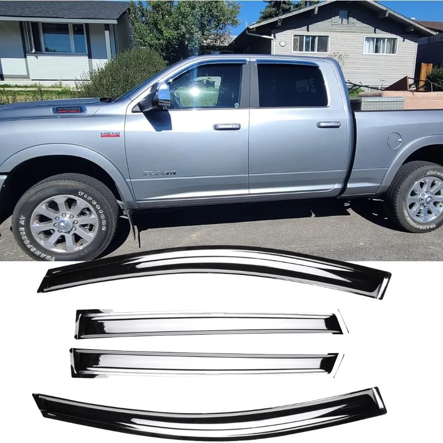 

94806Y Chrome Side Window Visor Wind Vent Deflector for 20192024 Ram 1500 Crew Cab with 4 Full Size Doors 4pcs Outside Mount St