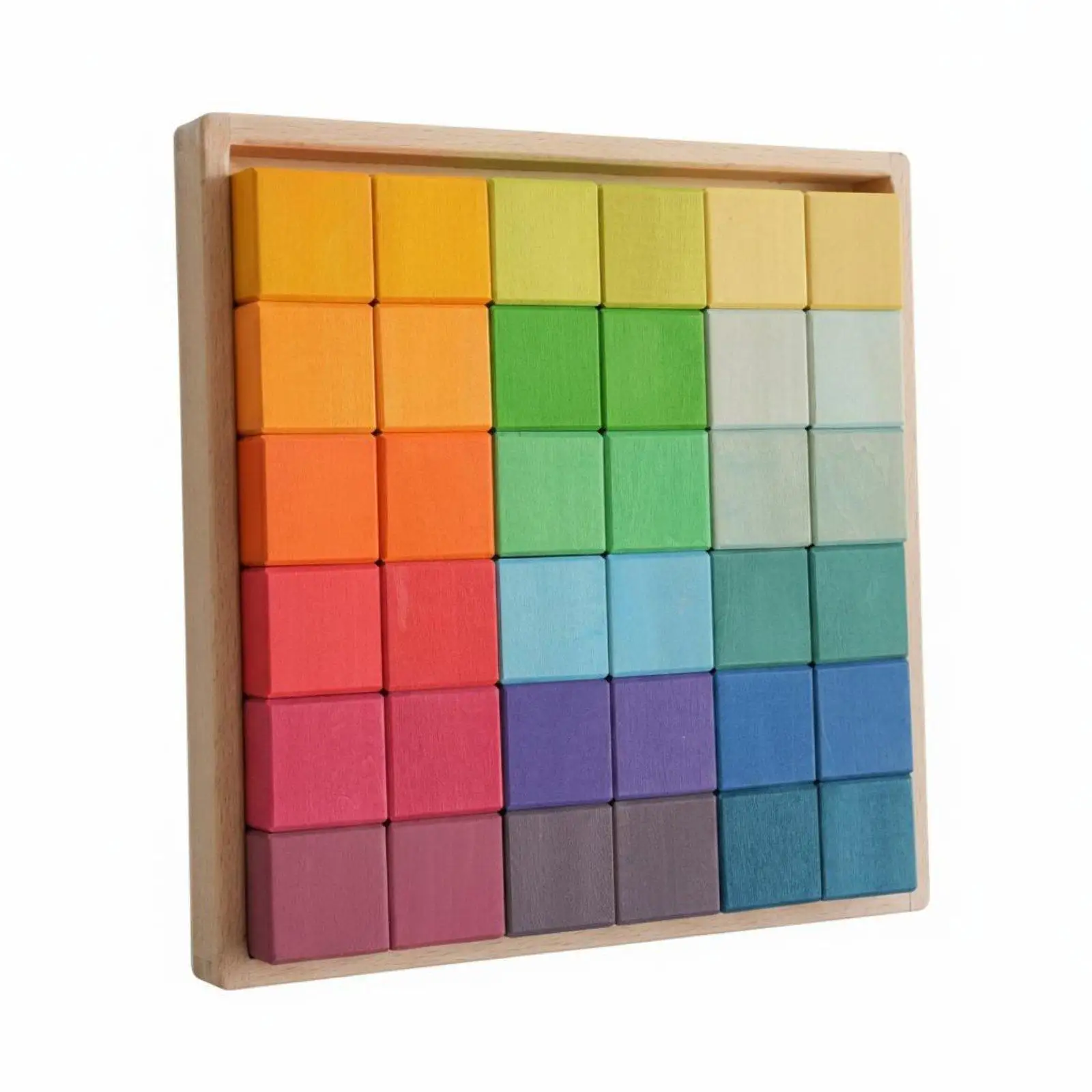 36 Pieces Wooden Mosaic Blocks Early Learning Rainbow Block Set Opening-Ended Play Color Shape and Pattern for Preschoolers,