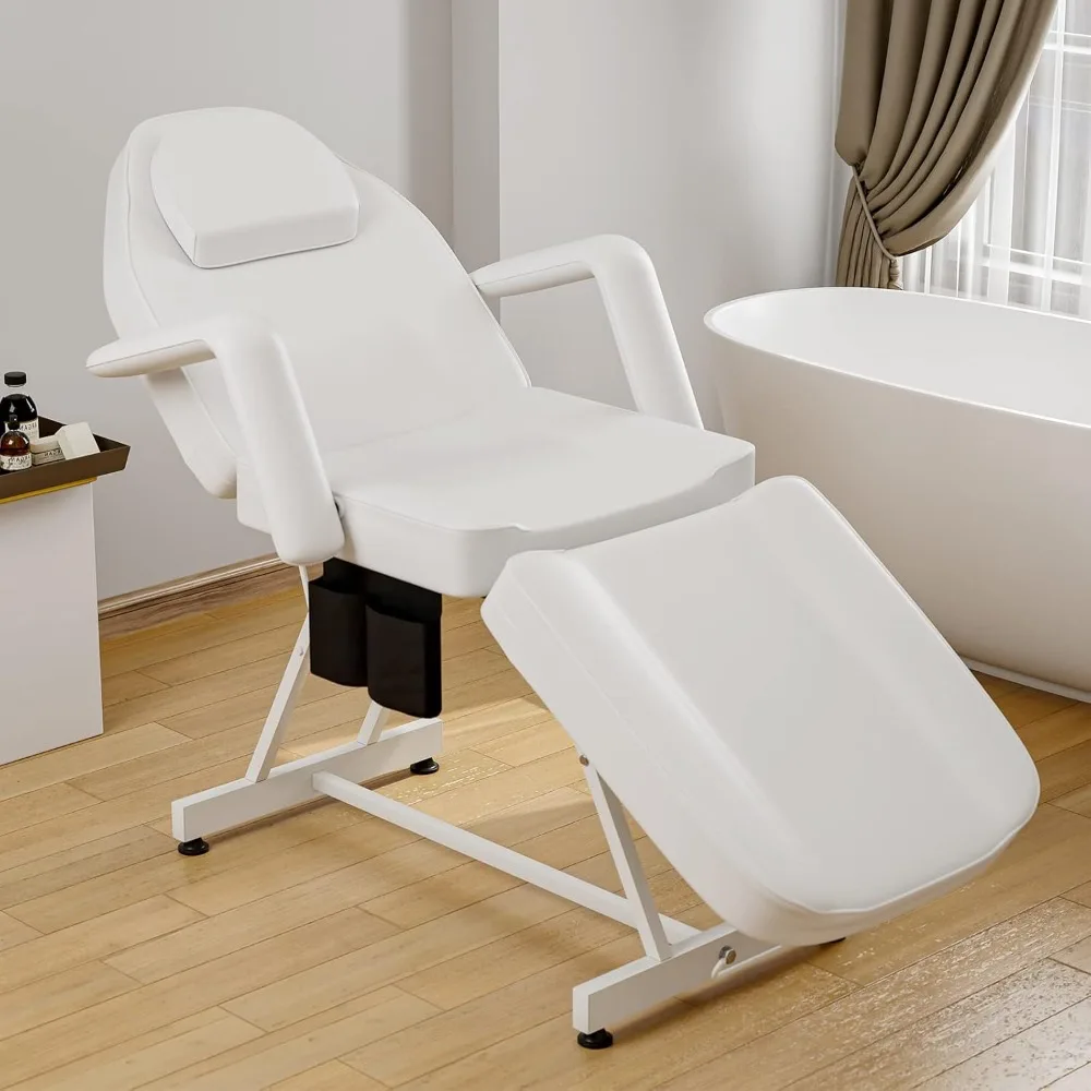 Paddie Tattoo Chair Lash Esthetician Facial Bed Massage Table Adjustable with Storage Pocket/Towel Hook for Client, White