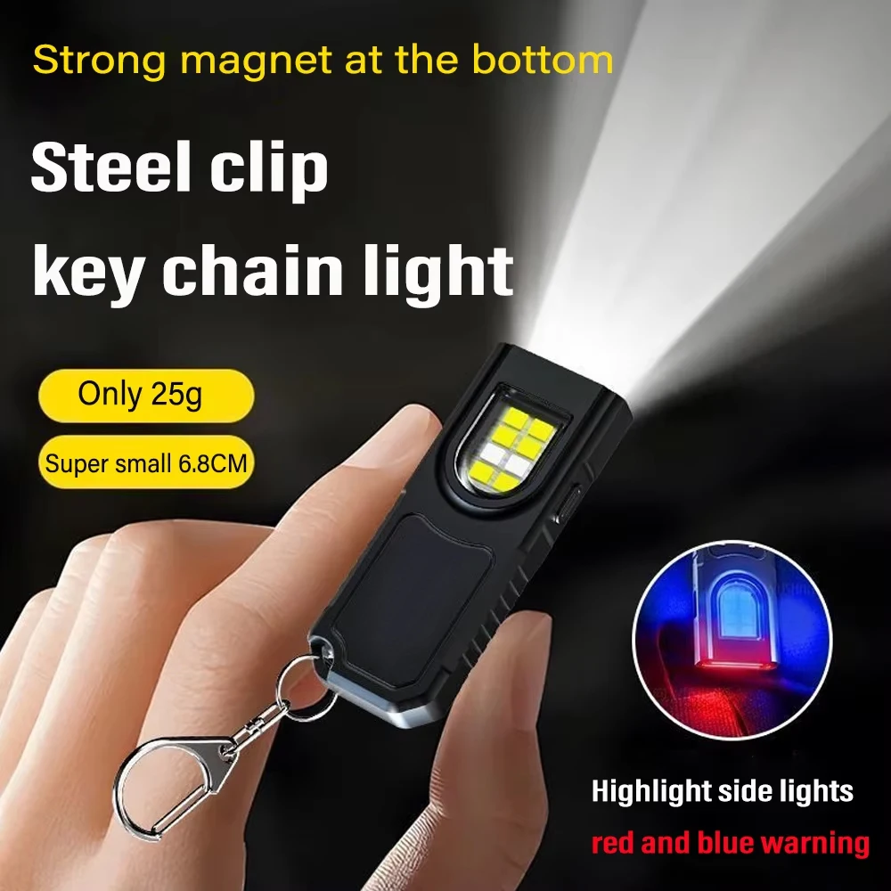 Powerful Mini COB LED Keychain Flashlight USB Rechargeable Hanging Work Light Waterproof Keyring Camping Walking Pocket Lamp