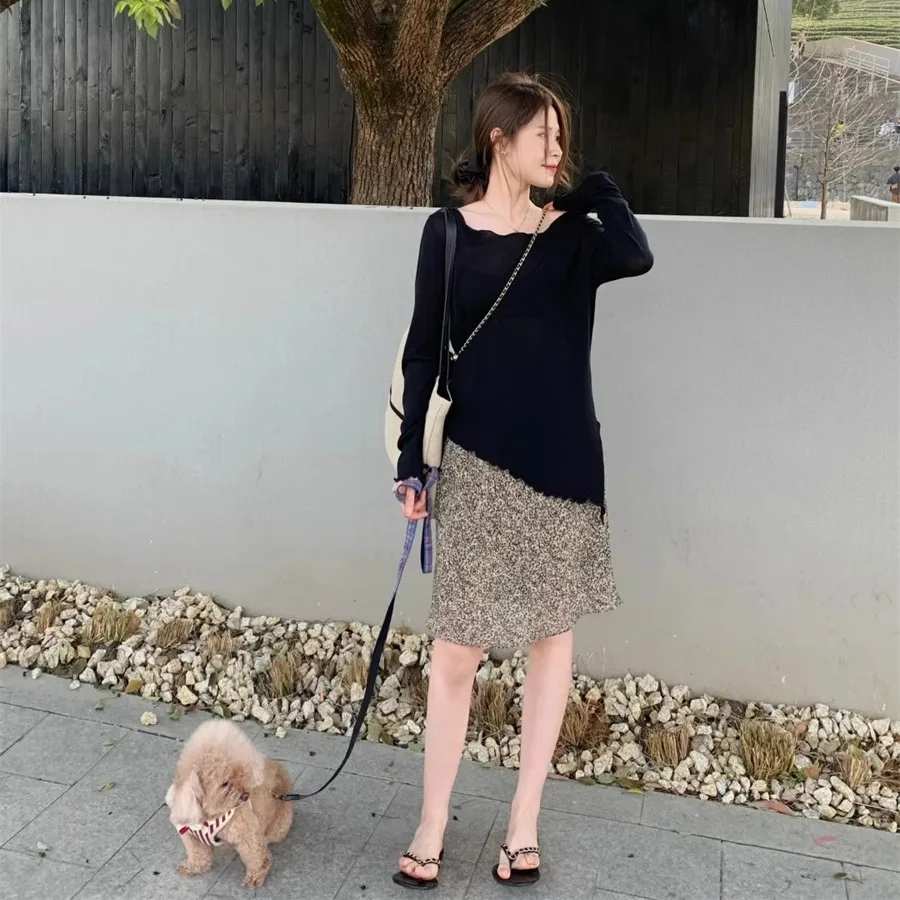 Conjunto de falda y Top con estampado de leopardo y efecto adelgazante, traje de trabajo largo informal fino para primavera y verano, Faion coreano Sle