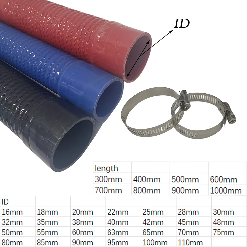 Steel wire silicone hose can bend freely and withstand high pressure. Customization is supported with a complimentary hose clamp