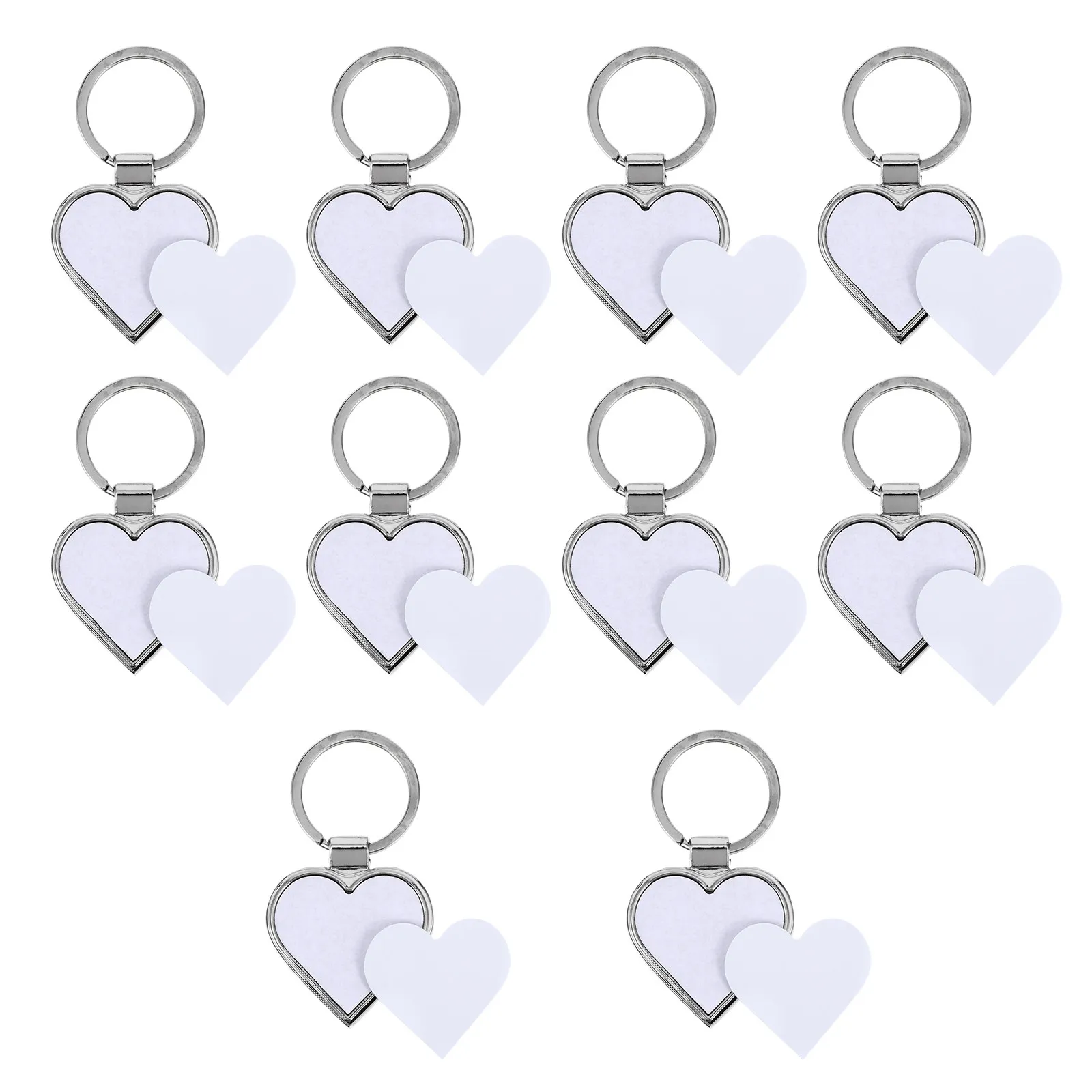 10Pcs DIY Heart Keychain Blank Metal Sublimation Keyring for Custom Photo Heat Transfer Jewelry Making Craft Supply