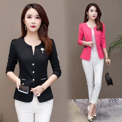 Plus Size Spring Autumn Womens Formal Elegant Jackets Coats Female V-neck Long Sleeve Jackets Ladies Short Outwear Coat