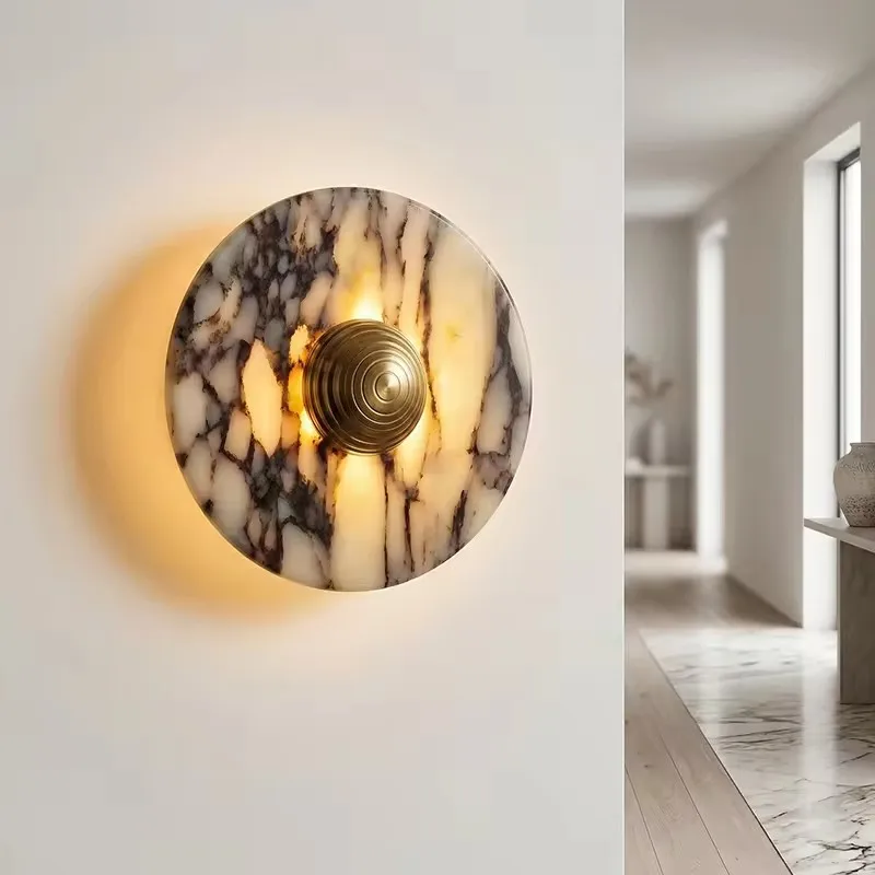 Modern Natural Marble Wall Lamp Round LED Wall Sconce Light Living Room Background Restaurant Bathroom Bedroom Lights Home Decor