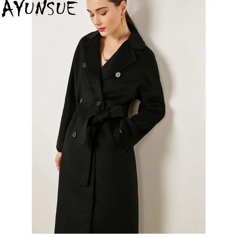 AYUNSUE Double-sided Cashmere Coat Stylish Autumn Winter Black Jackets Elegant Commuting Wool Jacket Woman Clothes Ropa De Mujer