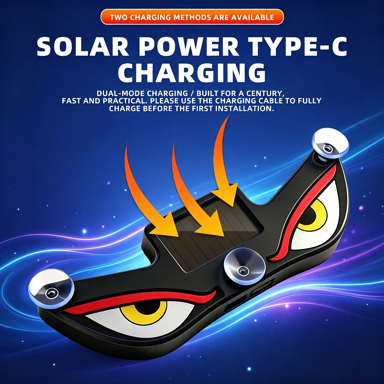 

Solar Wireless Devil Eye LED Neon Light USB Charge Suction Cup Car Motorcycle Atmosphere Lamp.