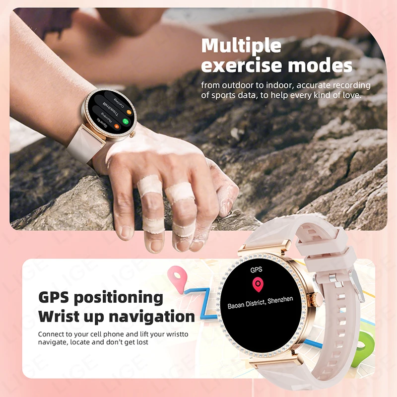 LIGE New GPS Bluetooth Call Smart Watches Women Sport Track Heart Rate Oximetry Health Ladies Smartwatch Woman Custom Watch Face