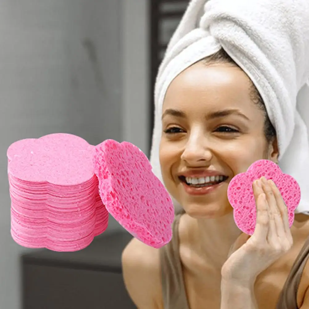 5pcs Compressed Facial Cleanser ฟองน้ําเยื่อไม้ธรรมชาติผ้าฝ้ายล้างหน้า Bath Facial Facial ฟองน้ํา Face Care Heart Flowe