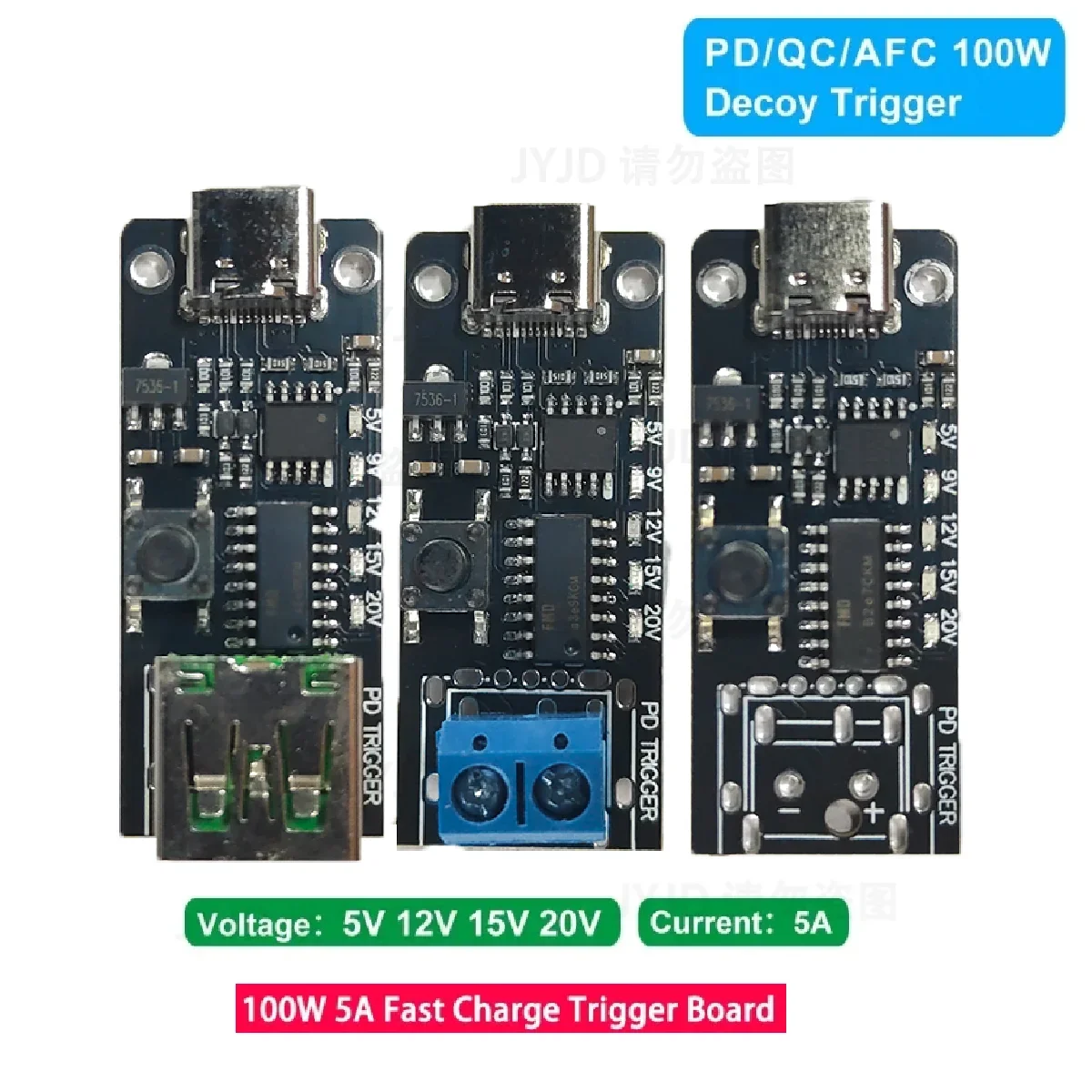 100W 5A USB-C Fast Charge Trigger Board Module PD/QC Decoy Board  USB Type-c PD 2.0 3.0 Power Delivery Boost