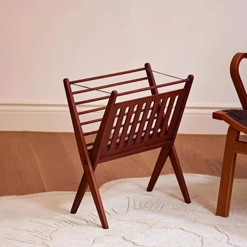 Wood X-Design Magazine Racks Mid-Century Foldable Bookcase Space-Saving Bedside Storage Organizer