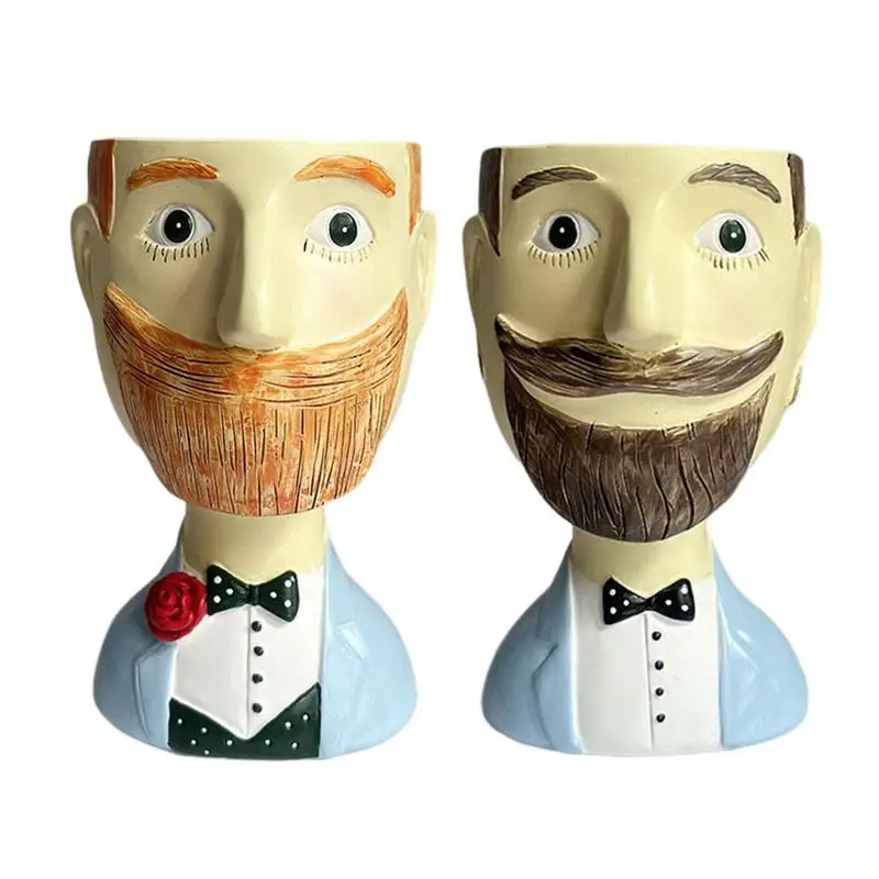 

Bearded Man Ceramics Flower Pot Funny Portrait Vase Madam Handicrafts Head Vase Handmade Woman Face Planter Flower Arrangement