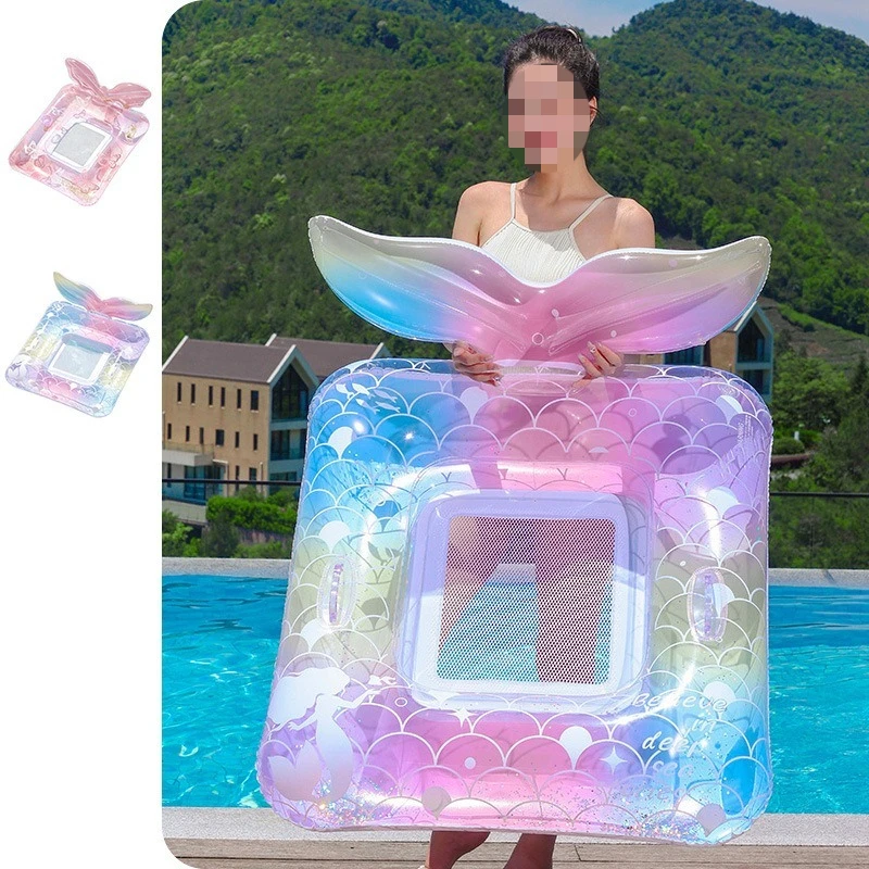 ins Adult Swimming Floating Bed Water Inflatable Floating Row with Backrest Pool Outdoor Lounger