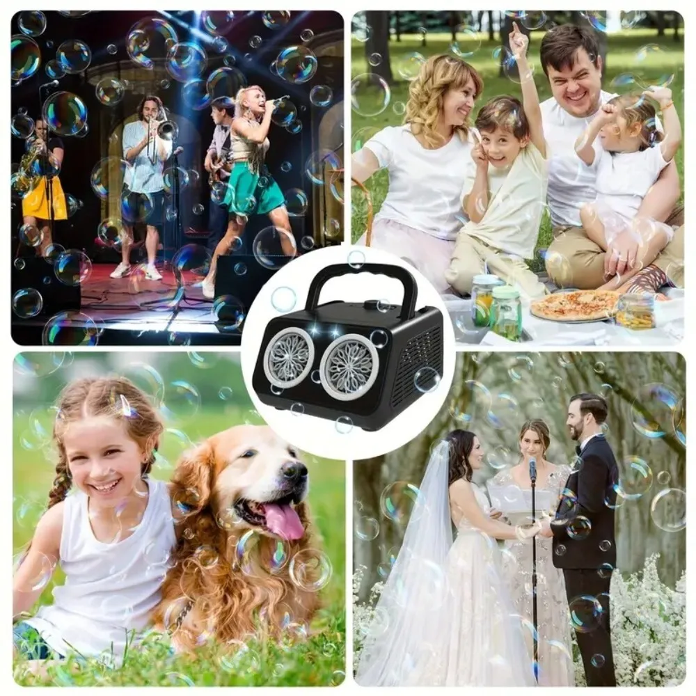 Máquina sopradora de bolhas elétrica portátil, multifuncional, automática, um botão, para festa de casamento, brinquedos infantis, eventos de quintal