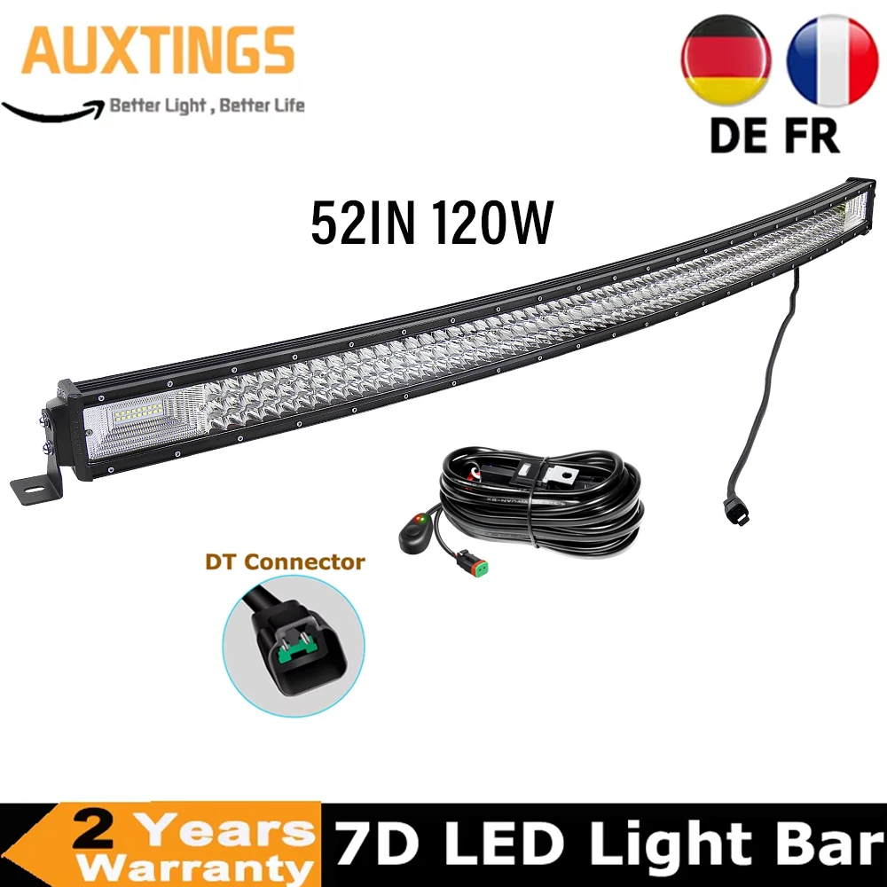 52 Zoll 120W 7D LED-Lichtleiste mit DT-Anschluss, wasserdicht IP67, Fahrlicht für Offroad, 4x4, Traktor, Boot, LKW, SUV, ATV, 4WD