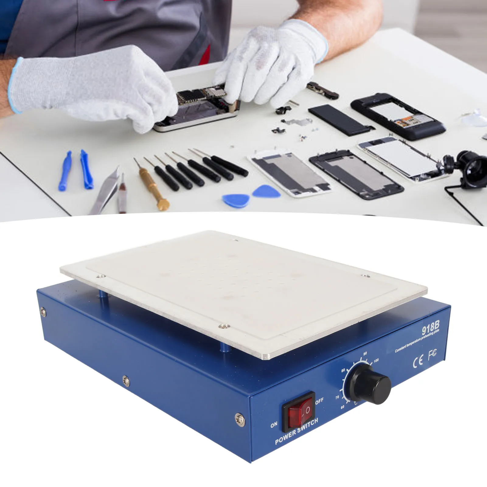 Stasiun solder pemanasan awal elektrik LED tukang las mikrokomputer pelat panas suhu konstan anti melepuh dipanaskan secara merata untuk DIY