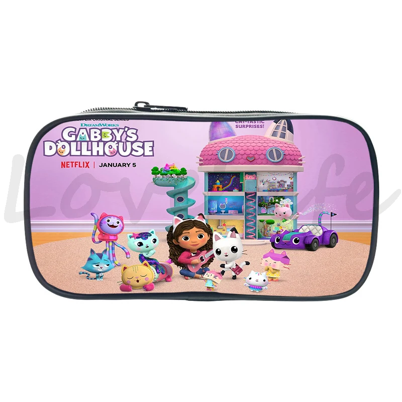 Gabbys Dollhouse Pencil Case Students Boys Girls Pen Bag Zipper Pencil Bag Cartoon Anime Pencil Box Stationery Bag School Gifts