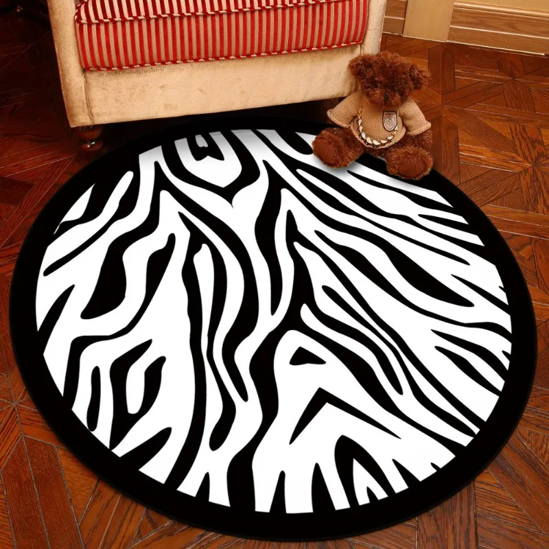 Black White Zebra Living Room Area Rug Round Carpet Ocean Fishes Flannel Chair Mat Anti-slip Kids Bedroom Rug Bathroom Bath Mat