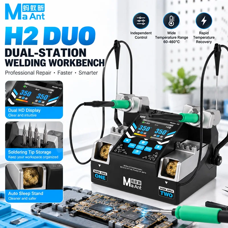 MaAnt H2 DUO Dual Welding Station Rapid Heating Dual Independent Temperature Control For phone Mainboard Soldering Repair Tools