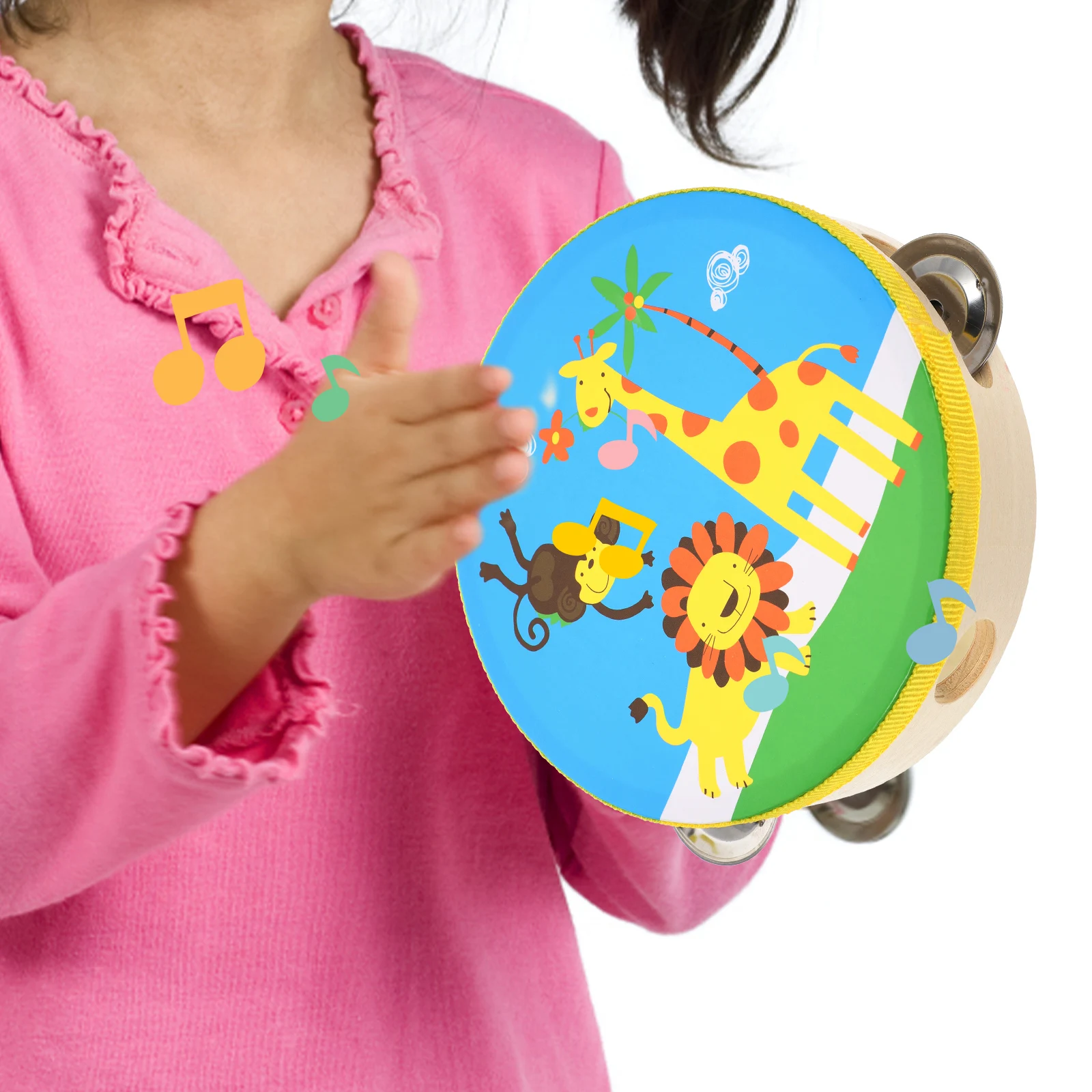 2 個タンブリストドラムセット音楽おもちゃハンドルタンバリン揺れジングルベル布打楽器楽器子供ハンドヘルド