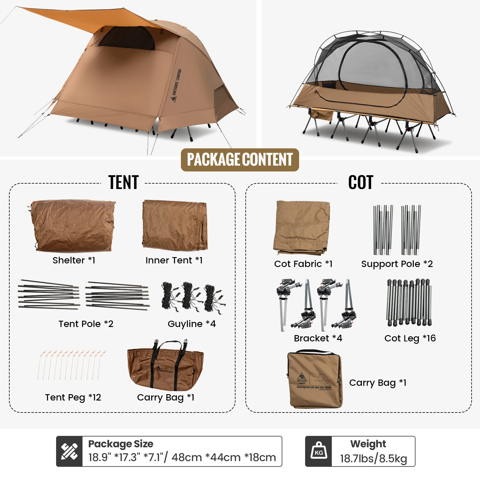 ONETIGRIS NIGHTWATCH Camping-Feldbett-Zelt 1-Personen-Netz-Innenzelt Übergroßes Feldbett-Kombi für Rucksackreisen, Auto-Trekking und Bushcraft – Detail 10
