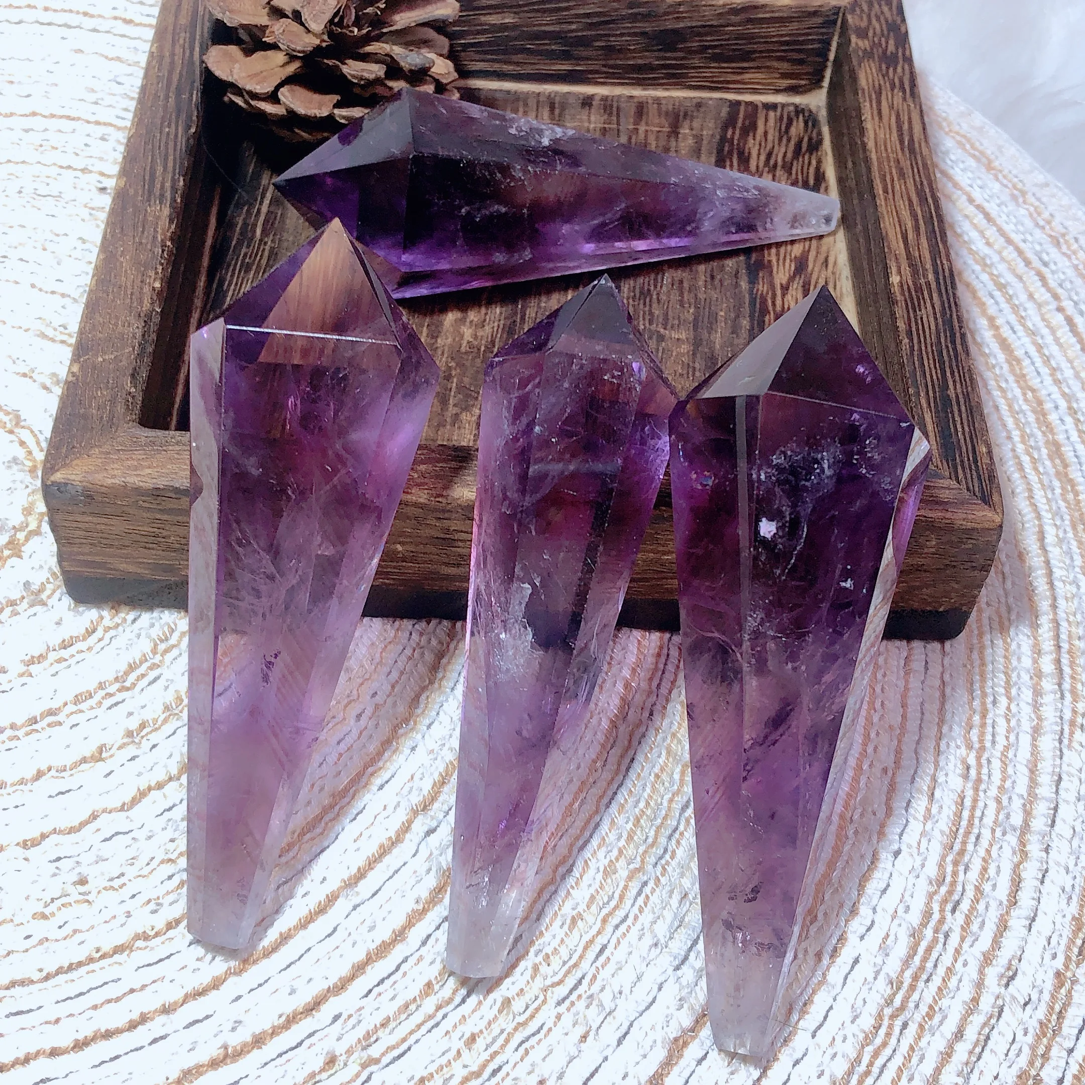 

High Quality Natural Crystal Amethyst Tower Point Wand Gemstones Healing Energy Reiki Mineral Home Decoration Mediation Gift