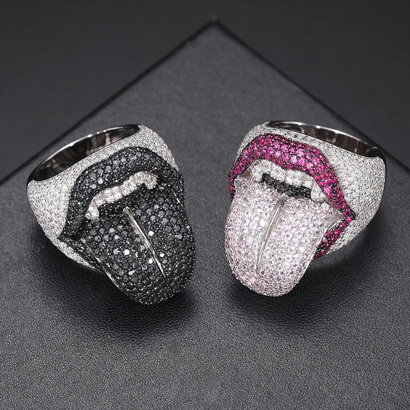 TUHE High Quality Unisex Rings Iced Out Mouth Rings S925 Silver VVS1 Moissanite Ring For Men Women Hip Hop Jewelry Gift